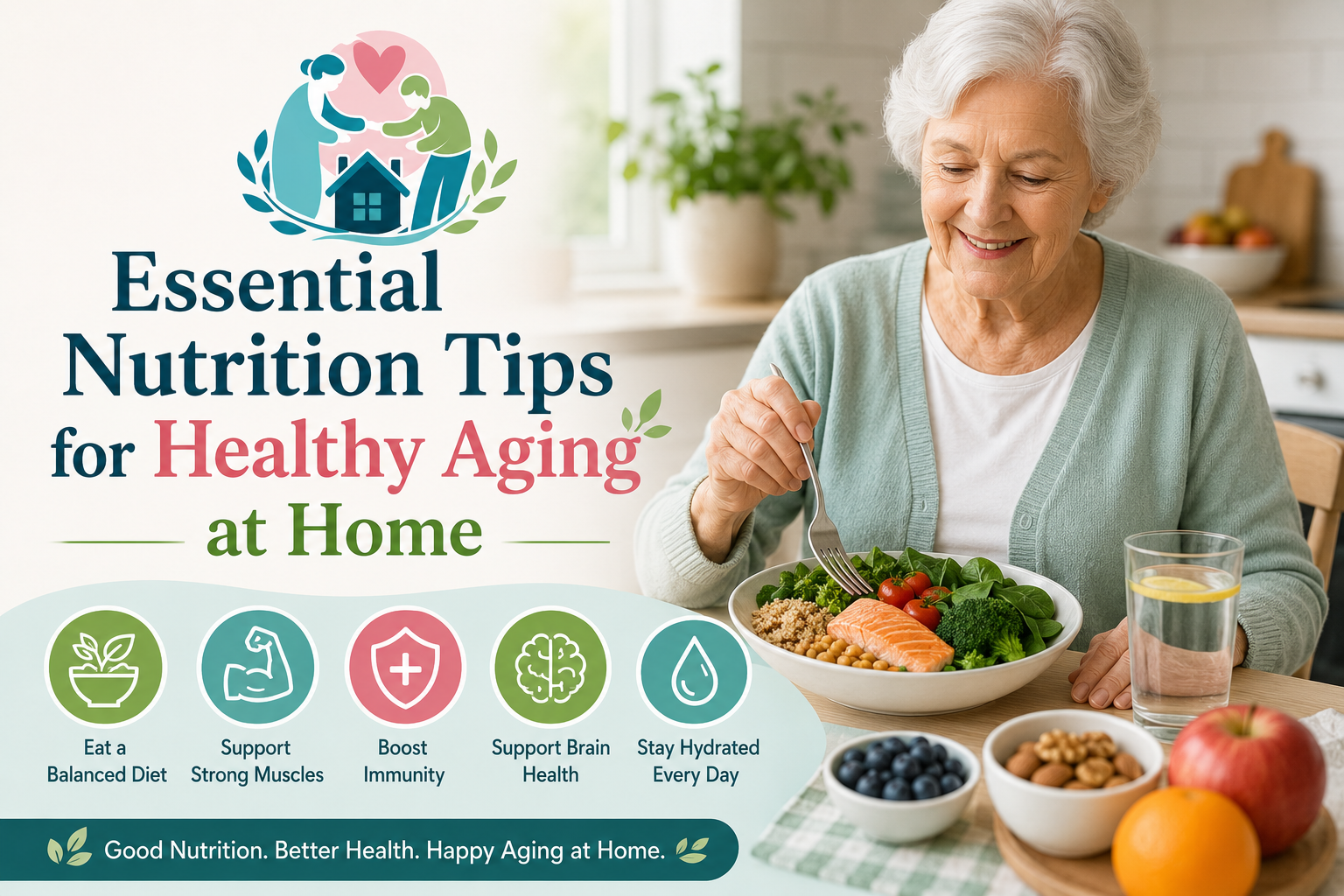 Caregiver helping a senior prepare a nutritious meal at home in Winnipeg Manitoba